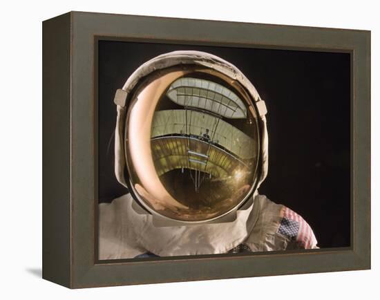 Air and Space: Apollo Helmet Visor reflecting the 1903 Wright Flyer-null-Framed Premier Image Canvas