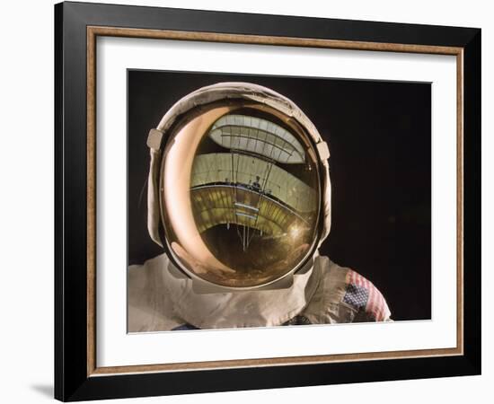 Air and Space: Apollo Helmet Visor reflecting the 1903 Wright Flyer-null-Framed Photographic Print