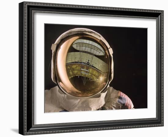 Air and Space: Apollo Helmet Visor reflecting the 1903 Wright Flyer-null-Framed Photographic Print