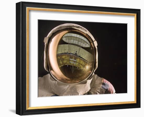 Air and Space: Apollo Helmet Visor reflecting the 1903 Wright Flyer-null-Framed Photographic Print
