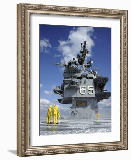 Air Department Sailors Test the Sprinkler System On the Flight Deck of the USS Enterprise-Stocktrek Images-Framed Photographic Print