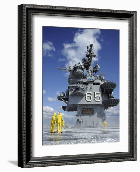 Air Department Sailors Test the Sprinkler System On the Flight Deck of the USS Enterprise-Stocktrek Images-Framed Photographic Print