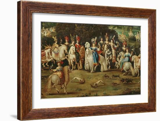 Air, Detail of a Group of Women at the Centre and Dogs Pursuing Hares, C.1640-41-Claude Deruet-Framed Giclee Print