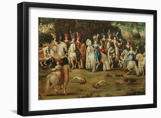 Air, Detail of a Group of Women at the Centre and Dogs Pursuing Hares, C.1640-41-Claude Deruet-Framed Giclee Print