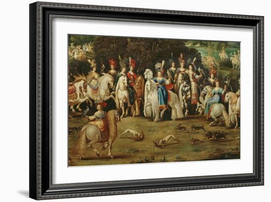 Air, Detail of a Group of Women at the Centre and Dogs Pursuing Hares, C.1640-41-Claude Deruet-Framed Giclee Print