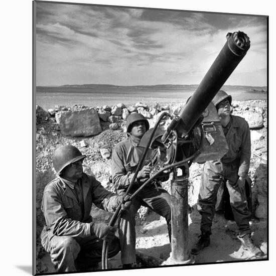 Air Force Soldiers Manning Anti Aircraft Gun at Base During Allied Campaign in North Africa, WWII-Margaret Bourke-White-Mounted Photographic Print