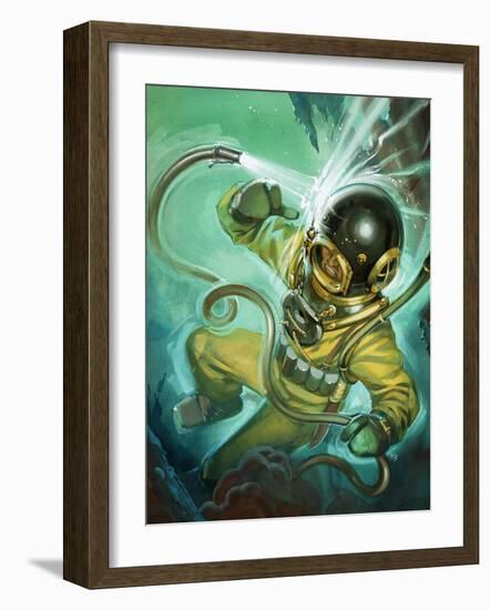 Air Hose Snaps Loose from a Diver's Suit-Angus Mcbride-Framed Giclee Print