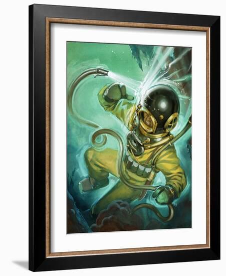 Air Hose Snaps Loose from a Diver's Suit-Angus Mcbride-Framed Giclee Print