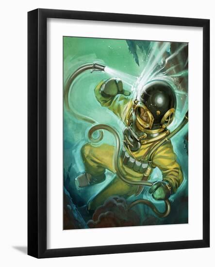 Air Hose Snaps Loose from a Diver's Suit-Angus Mcbride-Framed Giclee Print