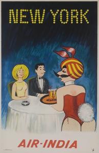 Air India Travel Poster, New York Playboy Bunny