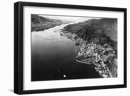 Air View of Ketchikan, Alaska and Boat Parade Photograph - Ketchikan, AK-Lantern Press-Framed Art Print