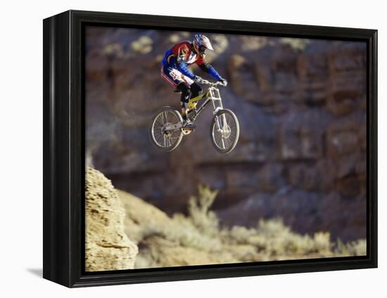 Airborne Bicyclist-null-Framed Premier Image Canvas