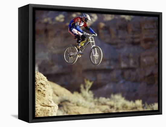 Airborne Bicyclist-null-Framed Premier Image Canvas