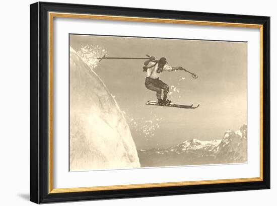 Airborne Skier over Mountains-null-Framed Art Print