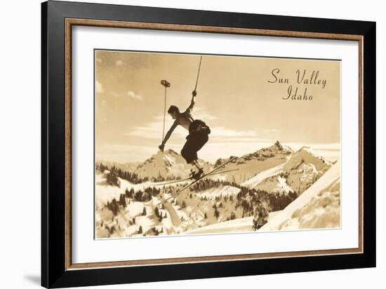 Airborne Skier, Sun Valley, Idaho-null-Framed Art Print