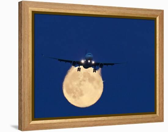 Airbus 330 Passing In Front of the Moon-David Nunuk-Framed Premier Image Canvas