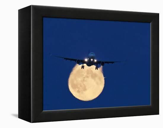 Airbus 330 Passing In Front of the Moon-David Nunuk-Framed Premier Image Canvas