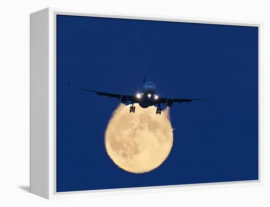 Airbus 330 Passing In Front of the Moon-David Nunuk-Framed Premier Image Canvas