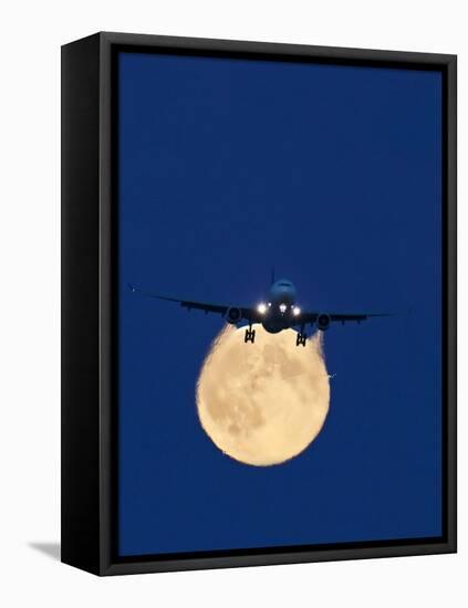 Airbus 330 Passing In Front of the Moon-David Nunuk-Framed Premier Image Canvas