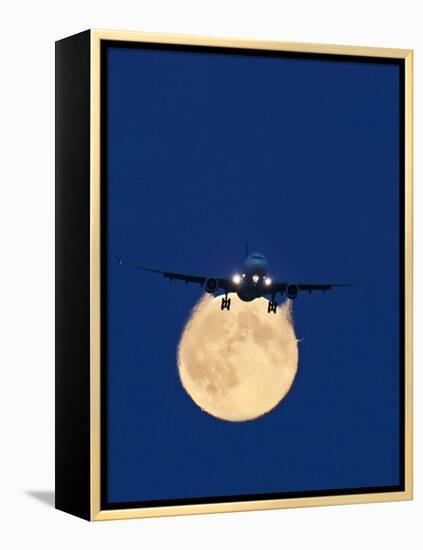 Airbus 330 Passing In Front of the Moon-David Nunuk-Framed Premier Image Canvas