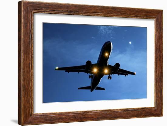 Airbus A320 Airliner Landing At Night-Detlev Van Ravenswaay-Framed Photographic Print