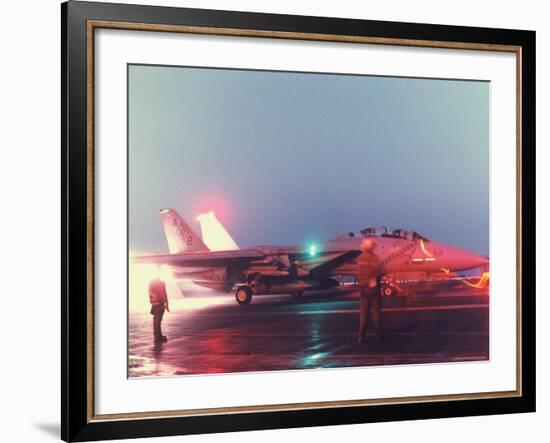 Aircraft Carrier Directing Fighter Aircraft in US Led Allied Desert Storm Gulf War Mission-P^ Cichonowicz-Framed Photographic Print