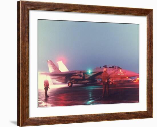 Aircraft Carrier Directing Fighter Aircraft in US Led Allied Desert Storm Gulf War Mission-P^ Cichonowicz-Framed Photographic Print