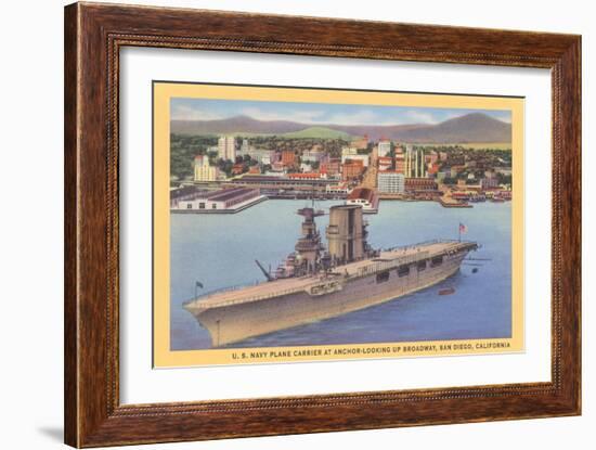 Aircraft Carrier, San Diego Bay--Framed Art Print