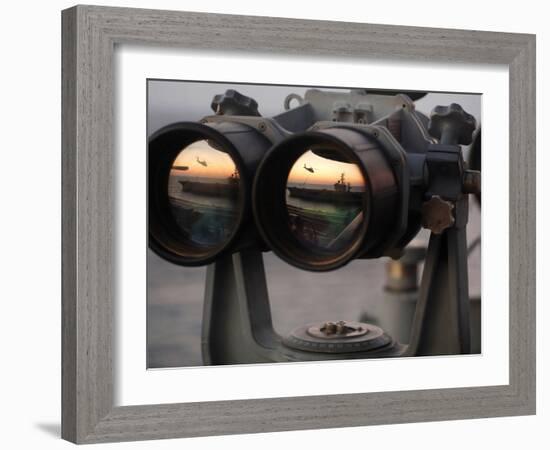 Aircraft Carrier USS Dwight D. Eisenhower Is Reflected in a Set of Big Eyes Binoculars-Stocktrek Images-Framed Photographic Print