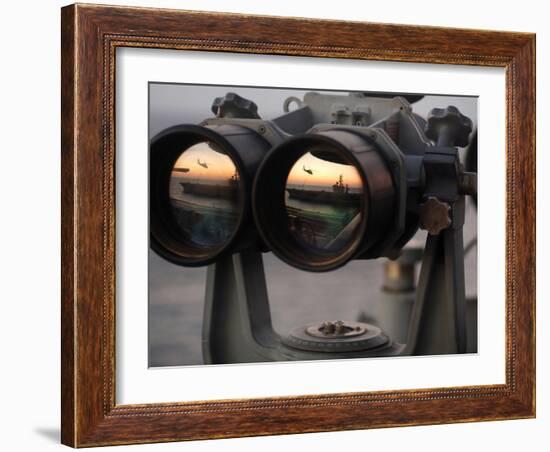 Aircraft Carrier USS Dwight D. Eisenhower Is Reflected in a Set of Big Eyes Binoculars-Stocktrek Images-Framed Photographic Print