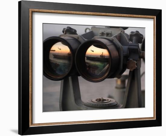 Aircraft Carrier USS Dwight D. Eisenhower Is Reflected in a Set of Big Eyes Binoculars-Stocktrek Images-Framed Photographic Print