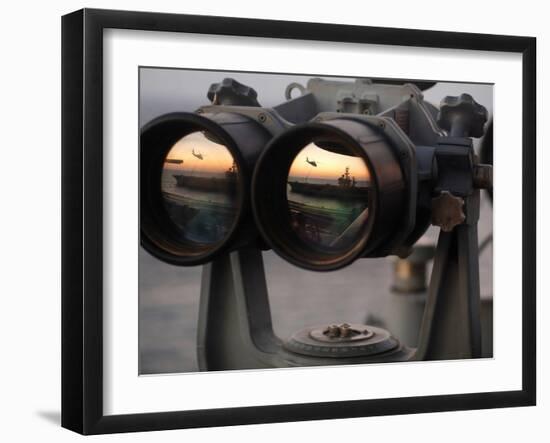 Aircraft Carrier USS Dwight D. Eisenhower Is Reflected in a Set of Big Eyes Binoculars-Stocktrek Images-Framed Photographic Print