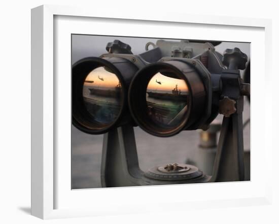 Aircraft Carrier USS Dwight D. Eisenhower Is Reflected in a Set of Big Eyes Binoculars-Stocktrek Images-Framed Photographic Print