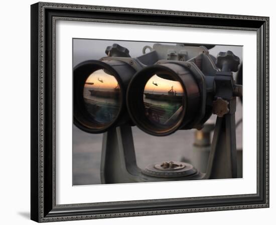 Aircraft Carrier USS Dwight D. Eisenhower Is Reflected in a Set of Big Eyes Binoculars-Stocktrek Images-Framed Photographic Print