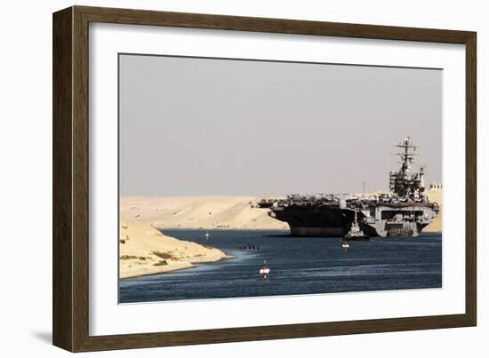 Aircraft Carrier USS Harry S. Truman Passes Underneath the Suez Canal Bridge, 2010-null-Framed Photo