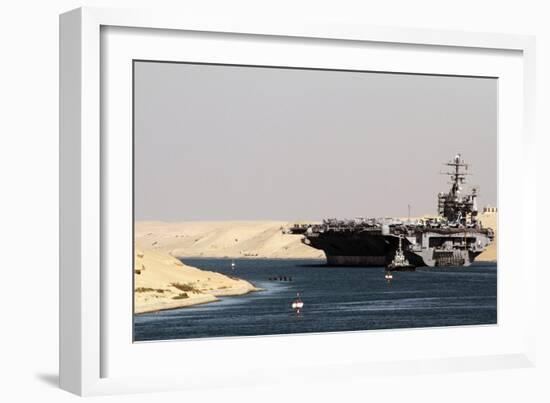 Aircraft Carrier USS Harry S. Truman Passes Underneath the Suez Canal Bridge, 2010-null-Framed Photo