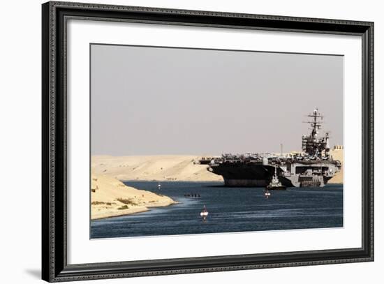 Aircraft Carrier USS Harry S. Truman Passes Underneath the Suez Canal Bridge, 2010-null-Framed Photo