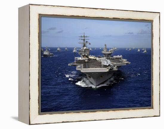 Aircraft Carrier USS Ronald Reagan Leads a Mass Formation of Ships Through the Pacific Ocean-Stocktrek Images-Framed Premier Image Canvas