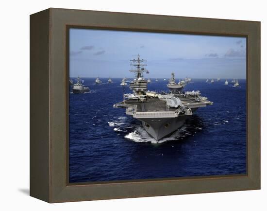 Aircraft Carrier USS Ronald Reagan Leads a Mass Formation of Ships Through the Pacific Ocean-Stocktrek Images-Framed Premier Image Canvas