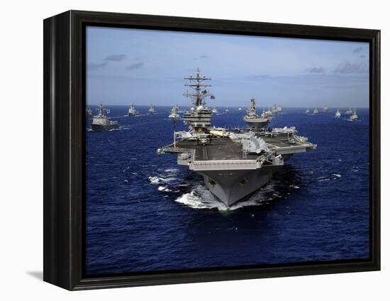 Aircraft Carrier USS Ronald Reagan Leads a Mass Formation of Ships Through the Pacific Ocean-Stocktrek Images-Framed Premier Image Canvas