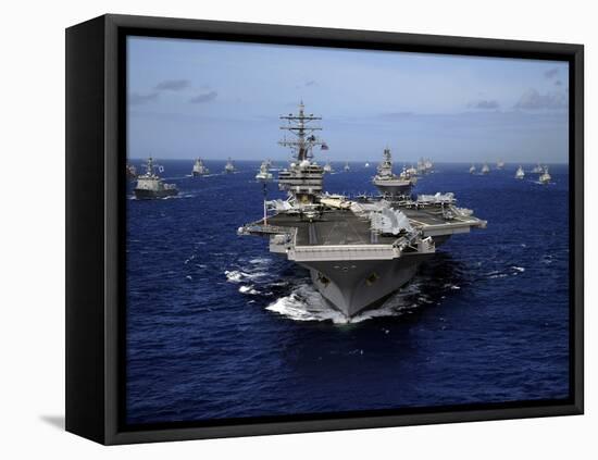 Aircraft Carrier USS Ronald Reagan Leads a Mass Formation of Ships Through the Pacific Ocean-Stocktrek Images-Framed Premier Image Canvas