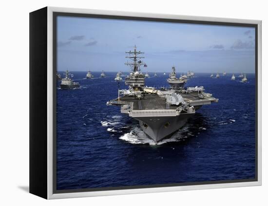 Aircraft Carrier USS Ronald Reagan Leads a Mass Formation of Ships Through the Pacific Ocean-Stocktrek Images-Framed Premier Image Canvas