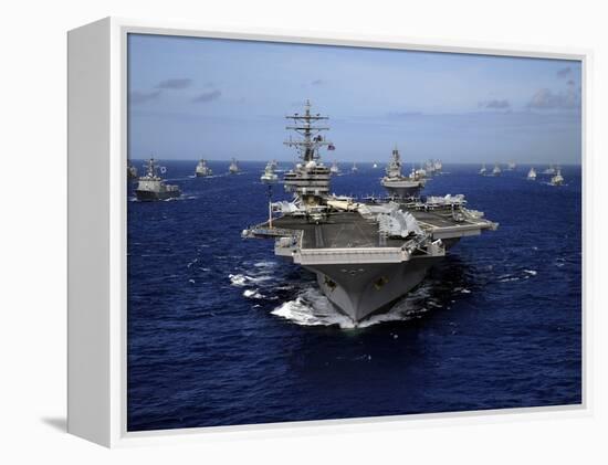 Aircraft Carrier USS Ronald Reagan Leads a Mass Formation of Ships Through the Pacific Ocean-Stocktrek Images-Framed Premier Image Canvas