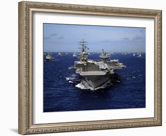 Aircraft Carrier USS Ronald Reagan Leads a Mass Formation of Ships Through the Pacific Ocean-Stocktrek Images-Framed Photographic Print