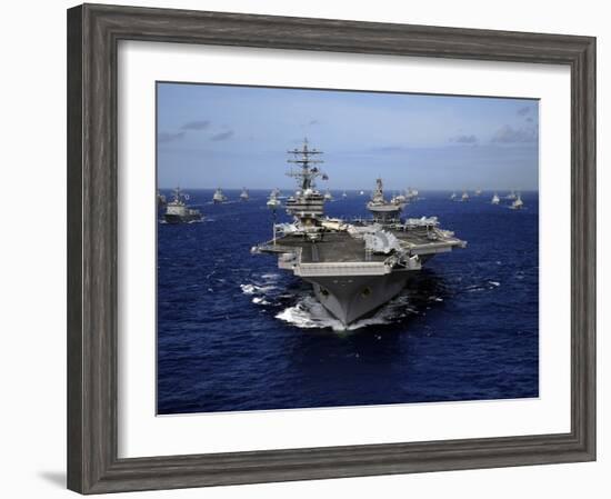 Aircraft Carrier USS Ronald Reagan Leads a Mass Formation of Ships Through the Pacific Ocean-Stocktrek Images-Framed Photographic Print