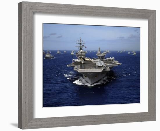 Aircraft Carrier USS Ronald Reagan Leads a Mass Formation of Ships Through the Pacific Ocean-Stocktrek Images-Framed Photographic Print