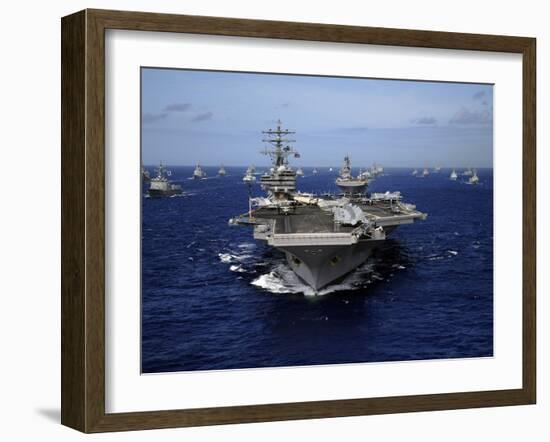 Aircraft Carrier USS Ronald Reagan Leads a Mass Formation of Ships Through the Pacific Ocean-Stocktrek Images-Framed Photographic Print