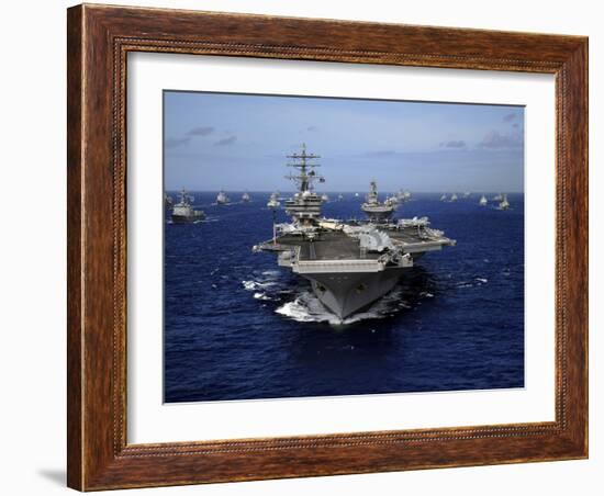 Aircraft Carrier USS Ronald Reagan Leads a Mass Formation of Ships Through the Pacific Ocean-Stocktrek Images-Framed Photographic Print