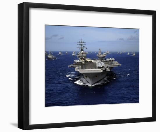 Aircraft Carrier USS Ronald Reagan Leads a Mass Formation of Ships Through the Pacific Ocean-Stocktrek Images-Framed Photographic Print