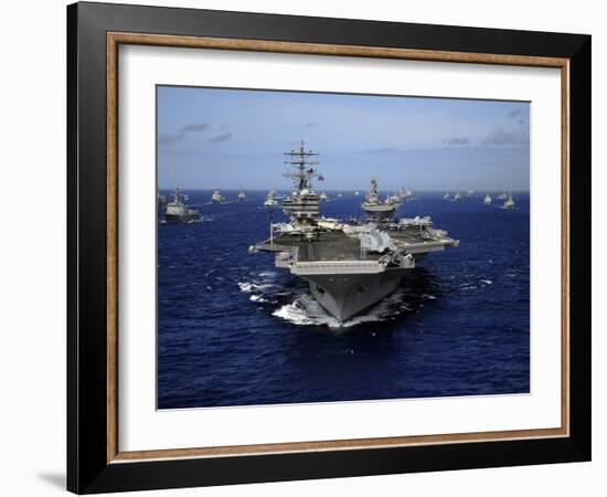 Aircraft Carrier USS Ronald Reagan Leads a Mass Formation of Ships Through the Pacific Ocean-Stocktrek Images-Framed Photographic Print